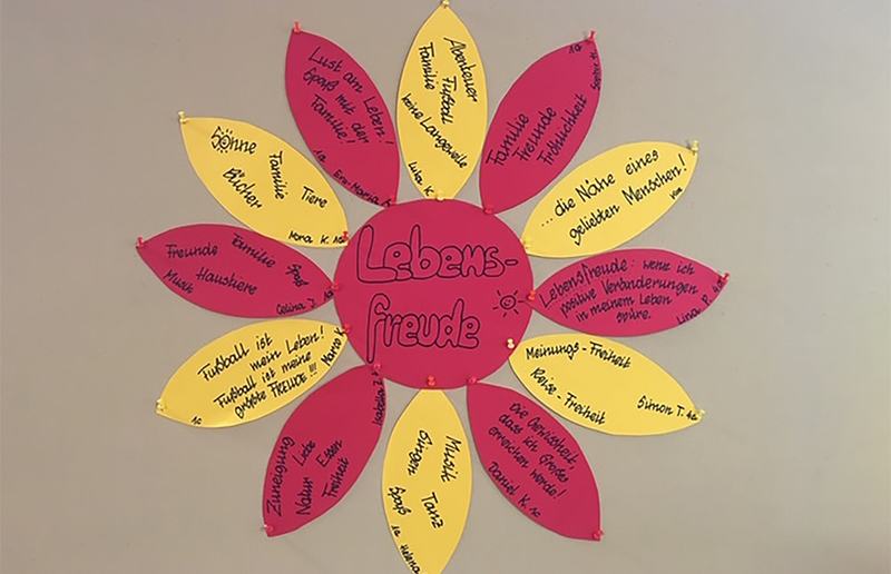 Schülerinnen und Schüler der MS Premstätten Eine Lebensblume, gestaltet von Schülern und Schülerinnen der MS Premstätten.